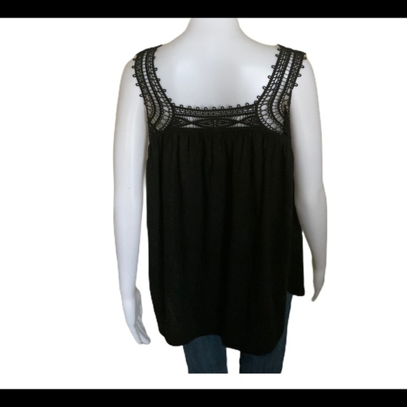 GAP Linen Scoop Neck Tank/Top With Crochet Trim Detailing Black Size XS - Picture 4 of 12